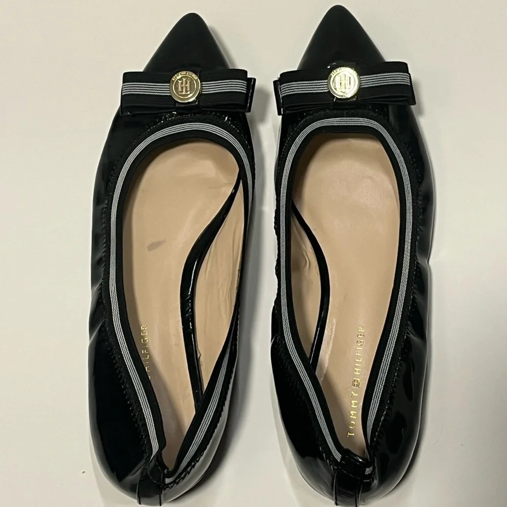Tommy Hilfiger Black and White Flats with Gold Accents